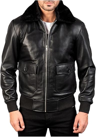 Men’s Airin G-1 Aviator Jacket in Real Black Sheepskin Leather