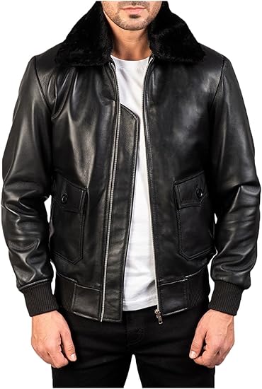 Men’s Airin G-1 Aviator Jacket in Real Black Sheepskin Leather