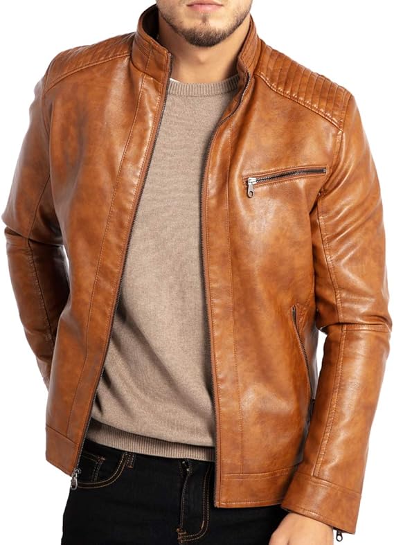 Men's Stand Collar Leather SheepSkin Leather Jacket