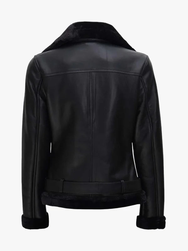 Agnes Black Shearling leather Jacket for Womens
