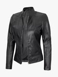 Black Cafe Racer Leather Jacket for womens
