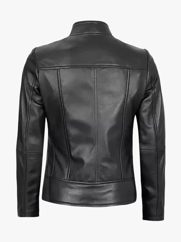 Black Cafe Racer Leather Jacket womens