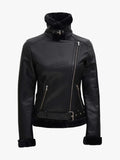 Black Agnes Womens Leather Shearling Jacket