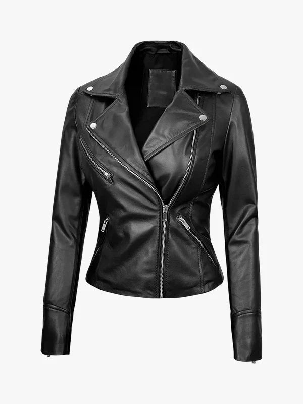 Bold Motion Women's Black Asymmetrical Biker Leather Jacket - Premium Quality Real Leather Jacket