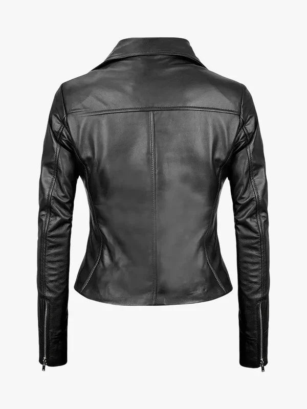 Bold Motion Women's Black Asymmetrical Biker Leather Jacket - Premium Quality Real Leather Jacket