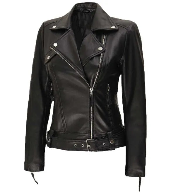 Classic Rebel Womens Asymmetrical Leather Jacket - Premium Quality Real Leather Jacket