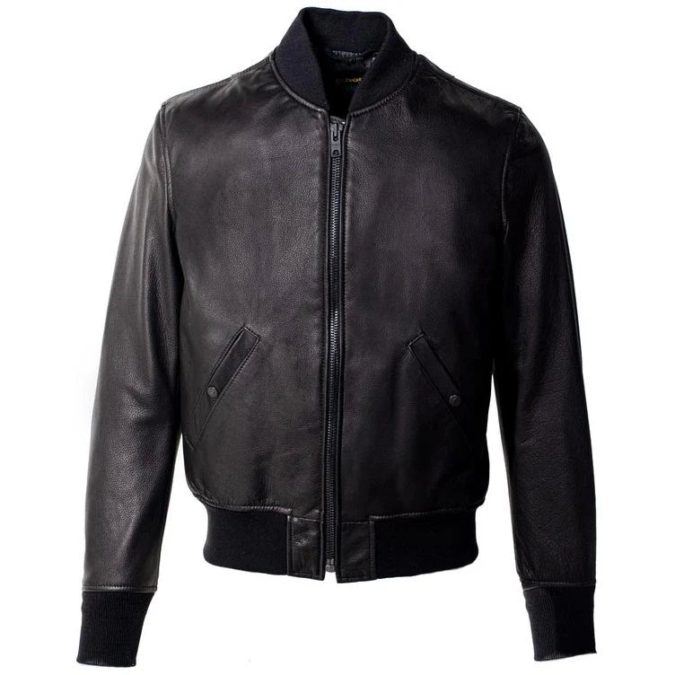 Mens Black Cowhide Bomber Leather Jacket