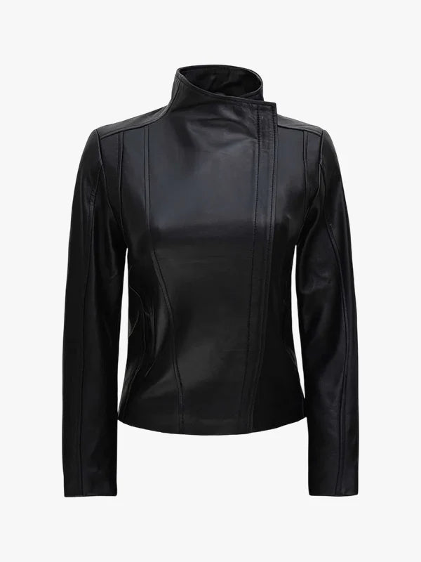 Falcon Cut Women's Flap Closure Leather Biker Jacket - Premium Quality Real Leather Jacket