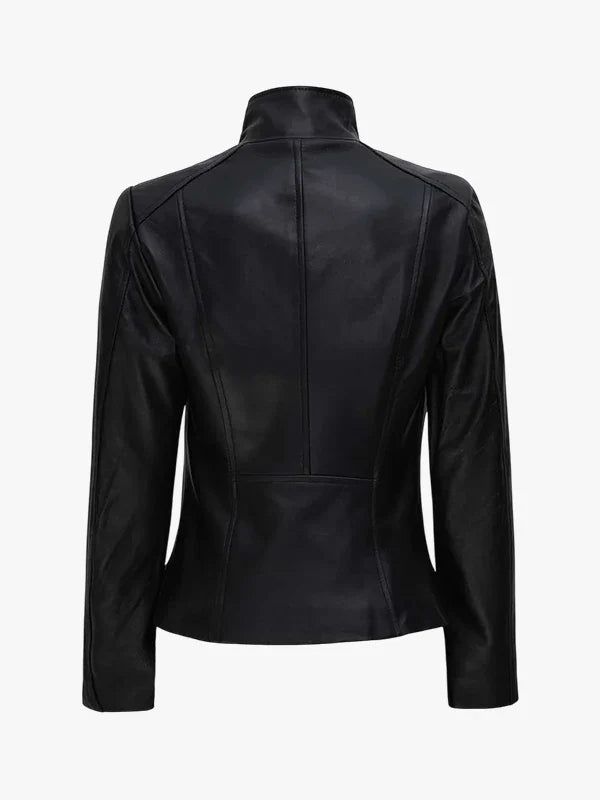 Falcon Cut Women's Flap Closure Leather Biker Jacket - Premium Quality Real Leather Jacket