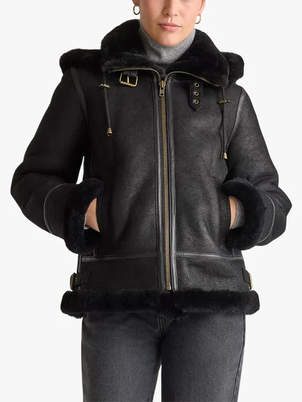 Frost Luxe 100% Shearling Cold Weather Bomber Jacket - Premium Quality Real Leather Jacket