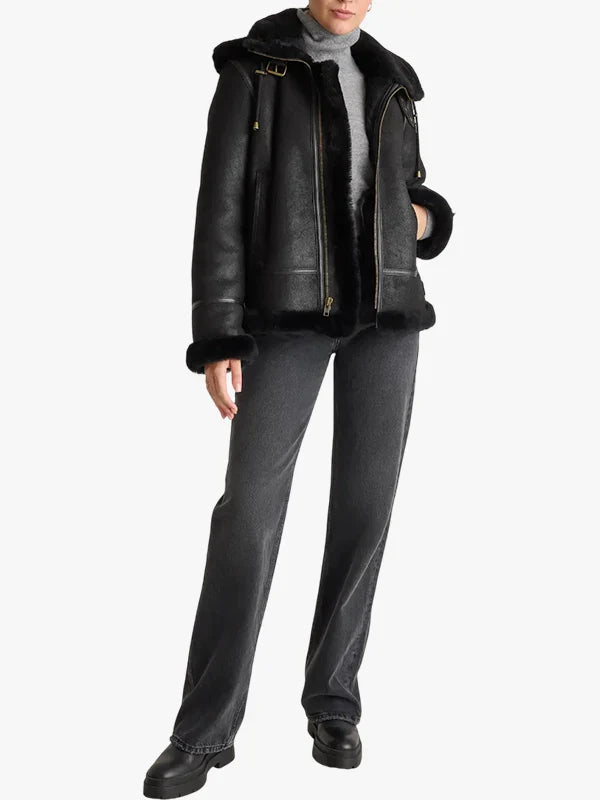 Frost Luxe 100% Shearling Cold Weather Bomber Jacket - Premium Quality Real Leather Jacket