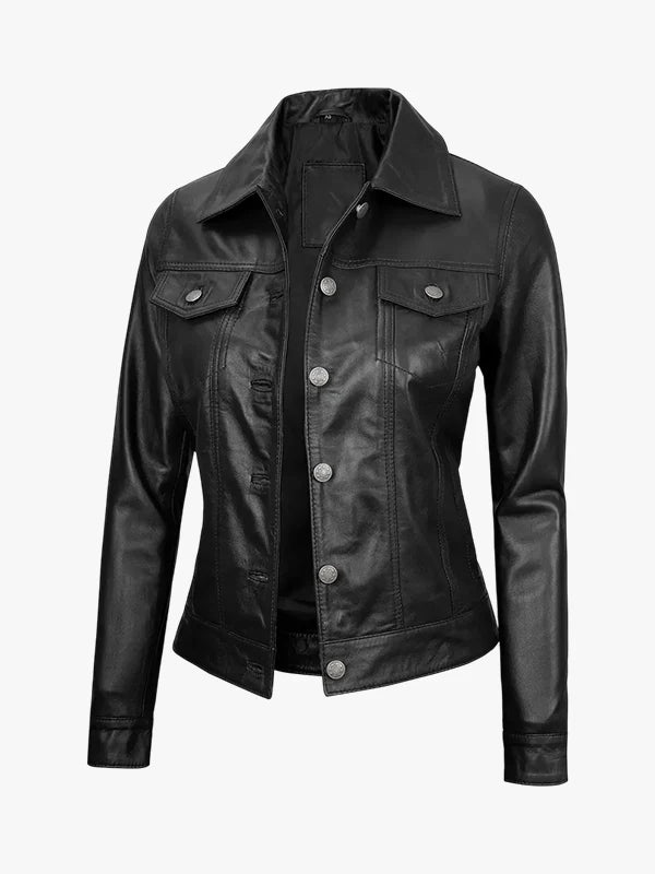 Granite Line Black Leather Trucker Jacket - Premium Quality Real Leather Jacket