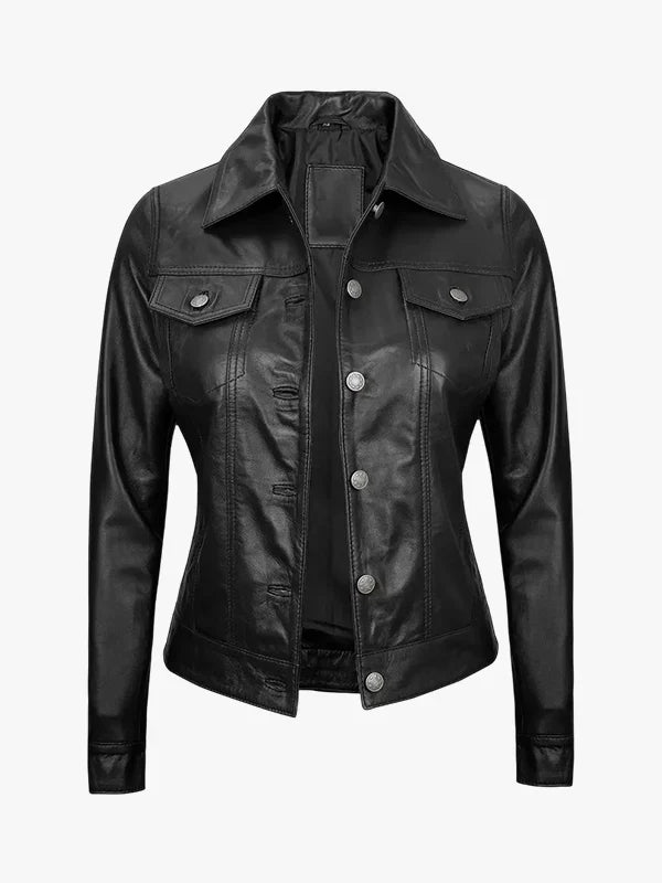Granite Line Black Leather Trucker Jacket - Premium Quality Real Leather Jacket