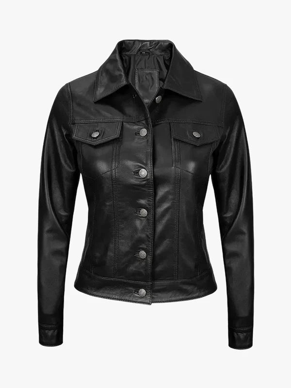 Granite Line Black Leather Trucker Jacket - Premium Quality Real Leather Jacket