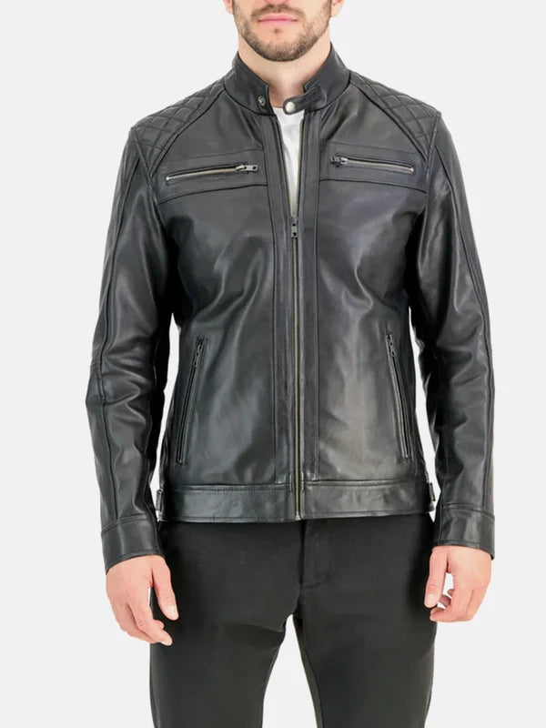 Heritage Line Padded Style Black Leather Jacket - Premium Quality Real Leather Jacket