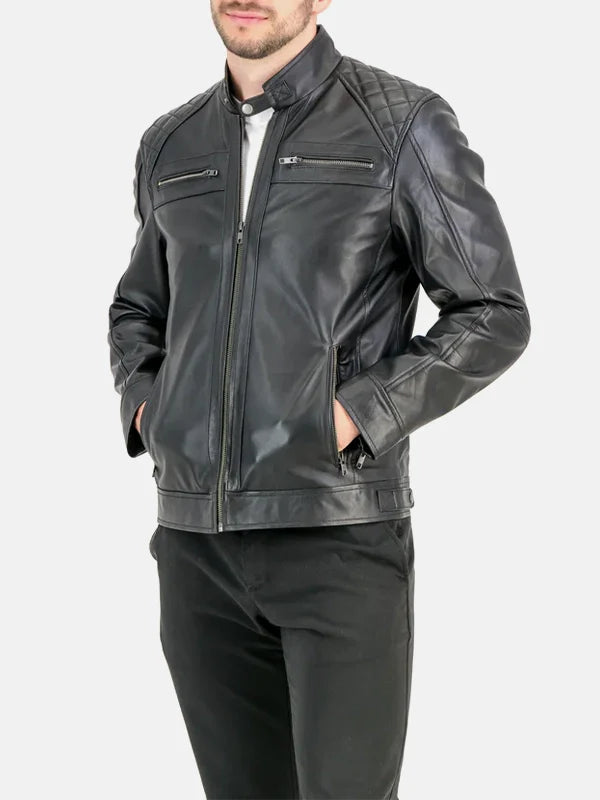 Heritage Line Padded Style Black Leather Jacket - Premium Quality Real Leather Jacket