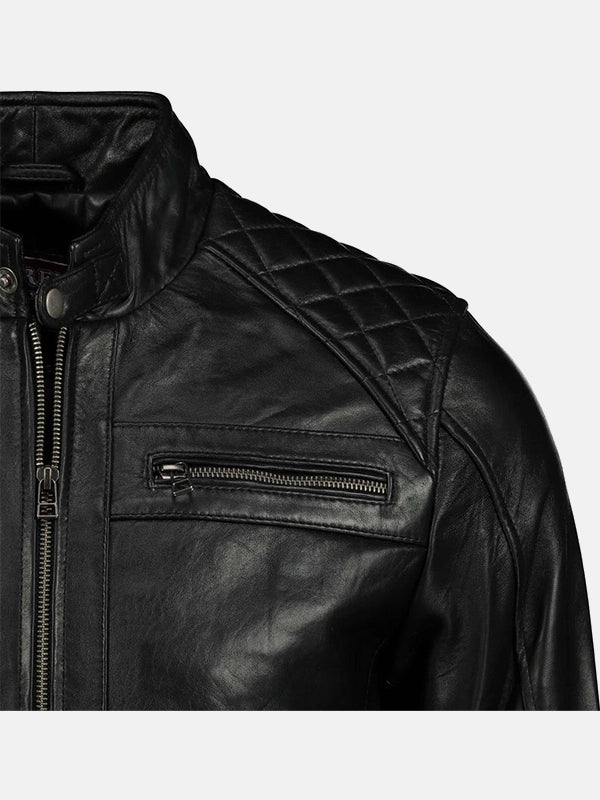 Heritage Line Padded Style Black Leather Jacket - Premium Quality Real Leather Jacket
