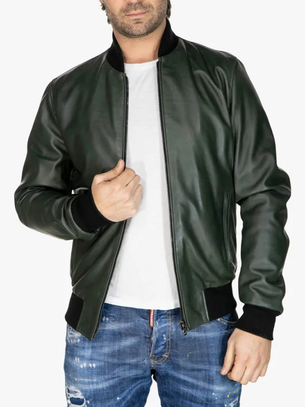 Men's Bomber Green Evergreen Style Jacket - Premium Quality Real Leather Jacket
