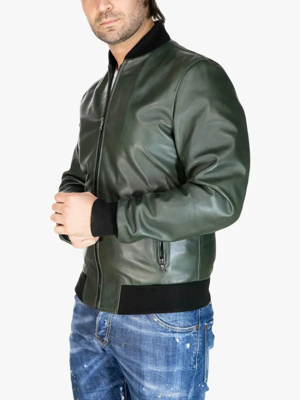 Men's Bomber Green Evergreen Style Jacket - Premium Quality Real Leather Jacket