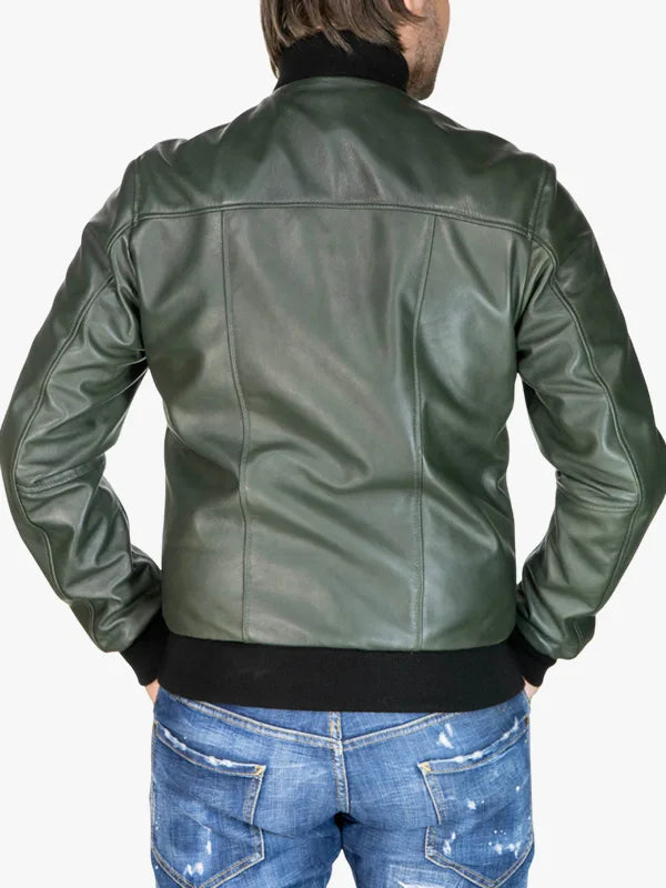 Men's Bomber Green Evergreen Style Jacket - Premium Quality Real Leather Jacket