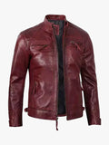 Mens Real Leather Burgundy Biker Jacket - Premium Quality Real Leather Jacket