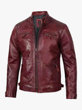 Mens Real Leather Burgundy Biker Jacket - Premium Quality Real Leather Jacket