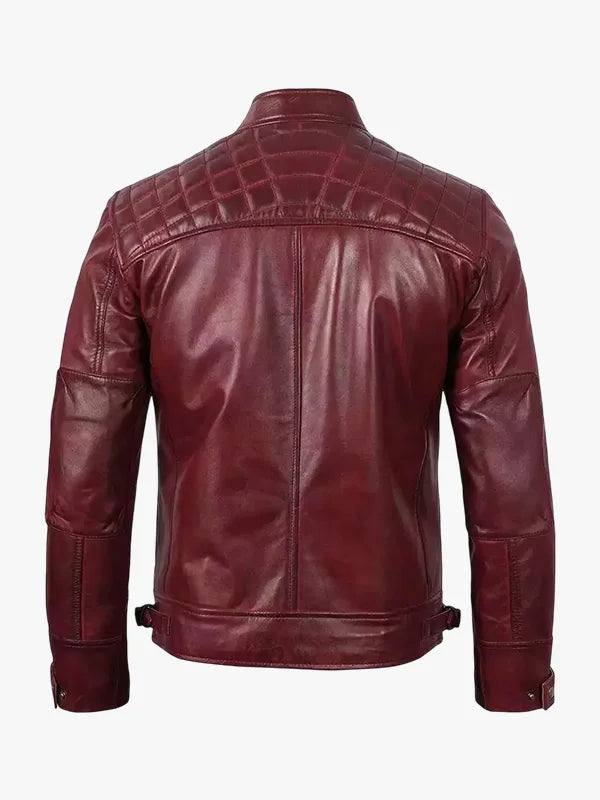 Mens Real Leather Burgundy Biker Jacket - Premium Quality Real Leather Jacket