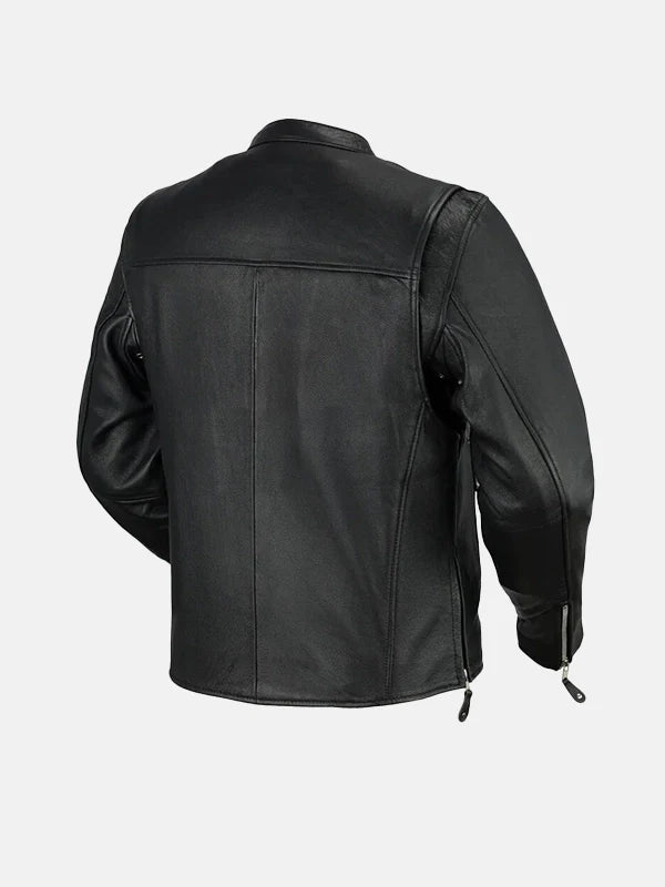 Men's Cafe Racer Black Leather Jacket - Premium Quality Real Leather Jacket