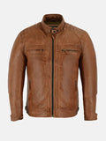 Men's Cafe Racer Brown Motorcycle Leather Jacket - Premium Quality Real Leather Jacket