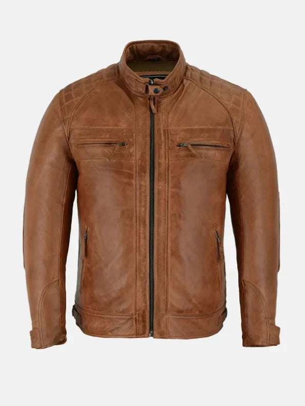 Men's Cafe Racer Brown Motorcycle Leather Jacket - Premium Quality Real Leather Jacket