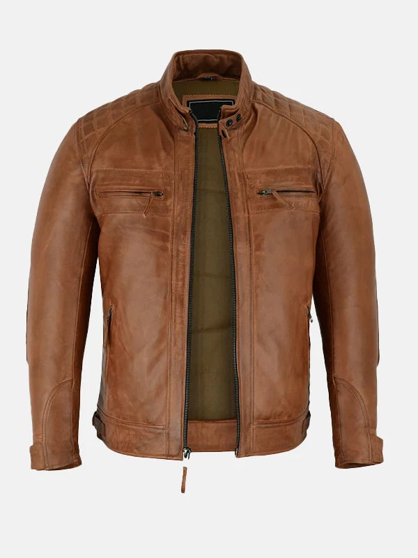 Men's Cafe Racer Brown Motorcycle Leather Jacket - Premium Quality Real Leather Jacket