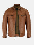 Men's Cafe Racer Brown Motorcycle Leather Jacket - Premium Quality Real Leather Jacket
