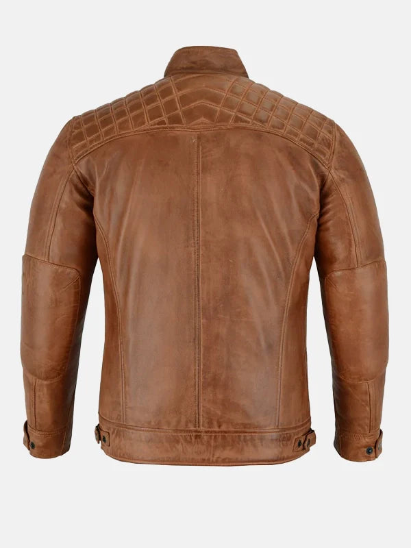Men's Cafe Racer Brown Motorcycle Leather Jacket - Premium Quality Real Leather Jacket