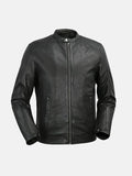Men's Snap Tab Collar Black Leather Jacket - Premium Quality Real Leather Jacket