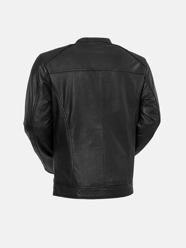 Men's Snap Tab Collar Black Leather Jacket - Premium Quality Real Leather Jacket