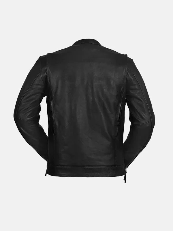 Men's Utility Style Black Leather Biker Jacket - Premium Quality Real Leather Jacket