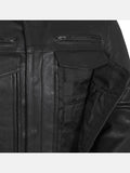 Men's Utility Style Black Leather Biker Jacket - Premium Quality Real Leather Jacket