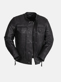 Men's Utility Style Black Leather Biker Jacket - Premium Quality Real Leather Jacket