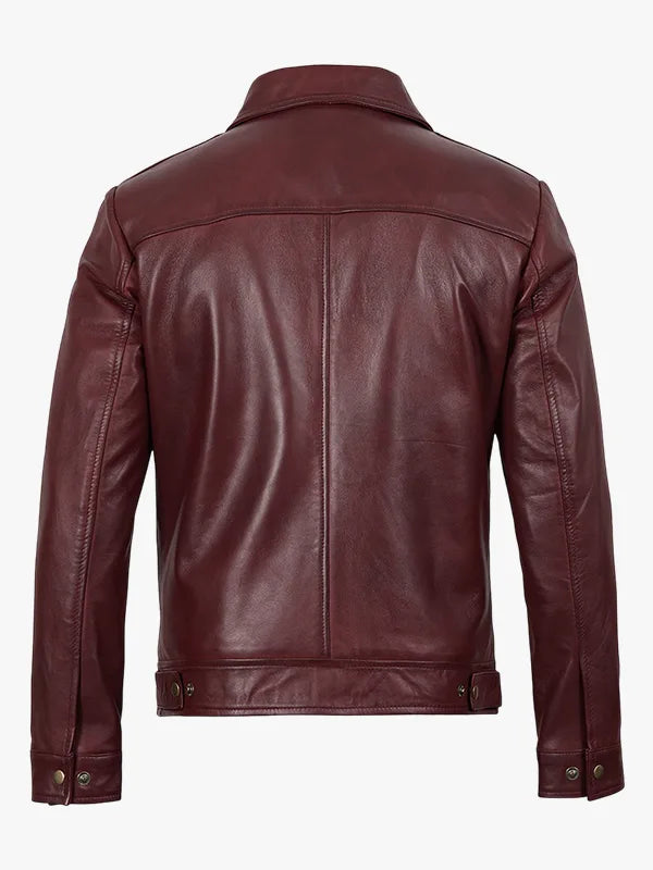 Mens Classic Shirt Collar Harrington Leather Jacket - Premium Quality Real Leather Jacket