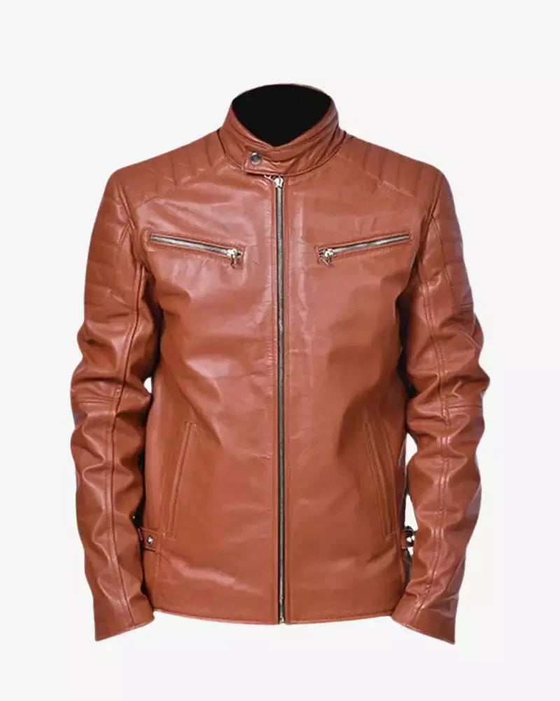Premium Mens Tan Brown Biker Leather Jacket