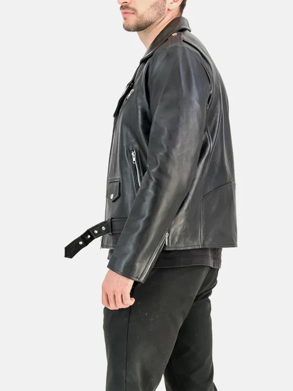 Metro Moto Asymmetrical Collar Black Leather Moto Jacket - Premium Quality Real Leather Jacket