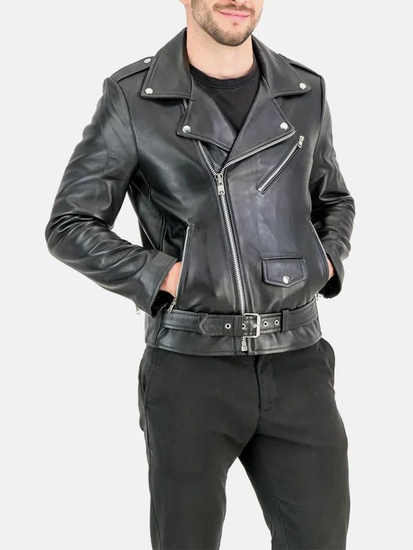 Metro Moto Asymmetrical Collar Black Leather Moto Jacket - Premium Quality Real Leather Jacket
