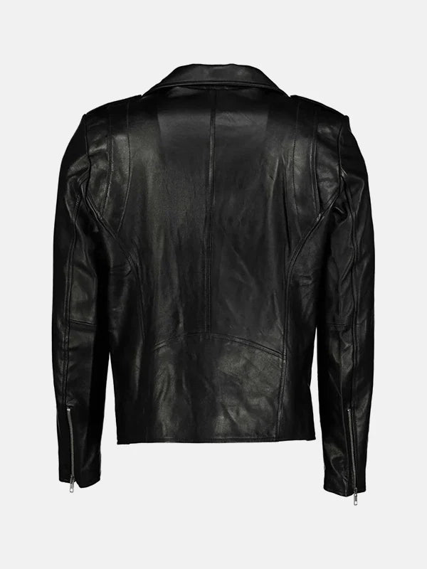 Metro Moto Asymmetrical Collar Black Leather Moto Jacket - Premium Quality Real Leather Jacket