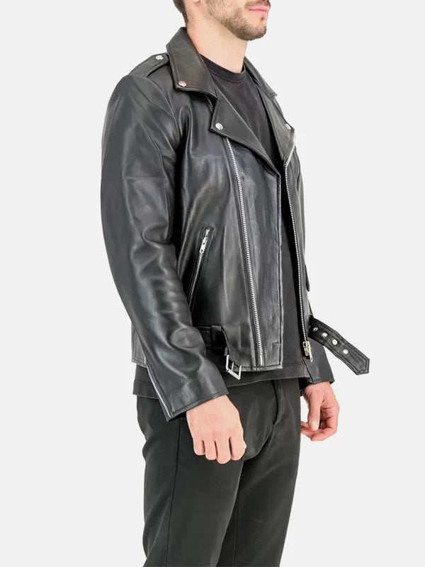 Metro Moto Asymmetrical Collar Black Leather Moto Jacket - Premium Quality Real Leather Jacket