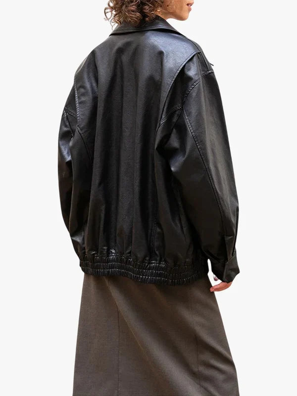 Oversize Luxe Women's Oversized Black Leather Jacket - Premium Quality Real Leather Jacket