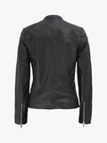 Shadow Moto Women's Black Textured Cafe Racer Leather Jacket - Premium Quality Real Leather Jacket