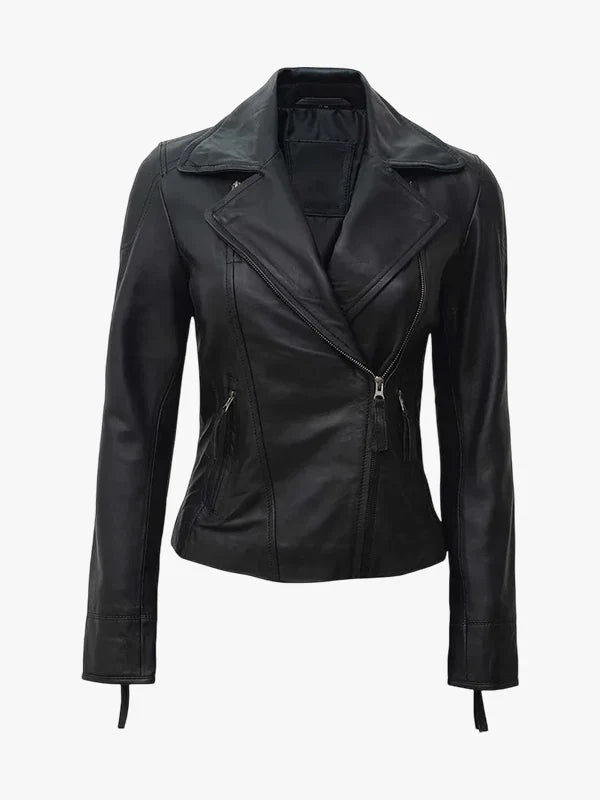 Summit Rider Women Asymmetrical Black Biker Leather Jacket - Premium Quality Real Leather Jacket