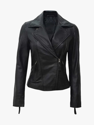 Summit Rider Women Asymmetrical Black Biker Leather Jacket - Premium Quality Real Leather Jacket