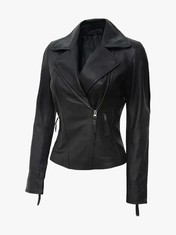 Summit Rider Women Asymmetrical Black Biker Leather Jacket - Premium Quality Real Leather Jacket