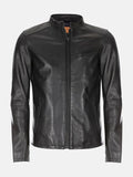 Urban Edge Mandarin Collar Black Leather Jacket - Premium Quality Real Leather Jacket